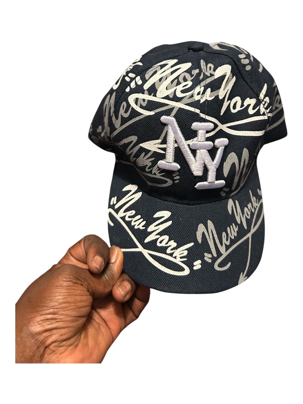 New York & Company Navy and White Script NY Baseball Cap